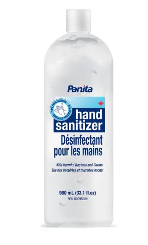 11980 PANITA CLEAR GEL HAND SANITIZER 73% REFILLS WITH CAP 12X980ML/CASE