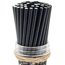 57721 BLACK PAPER STRAW 8&quot;  WRAPPED COCKTAIL 6MM DIAMETER